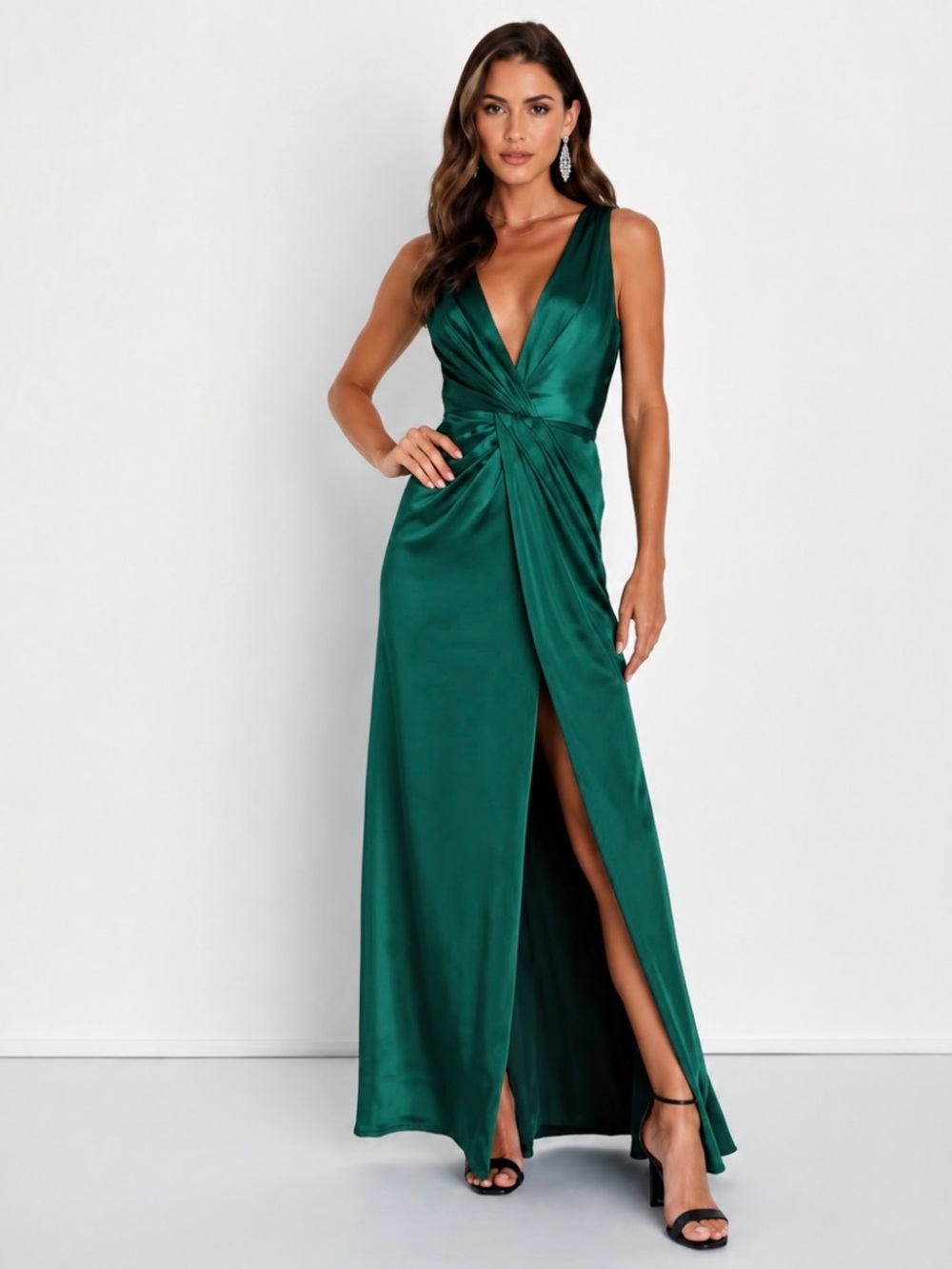 Lulu's Deep Green V-Neck Maxi Dress